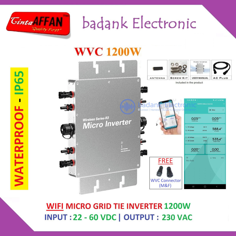 WVC-1200-Life (WIFI) Micro Grid Tie Inverter GTI 1200W PV 22-60V
